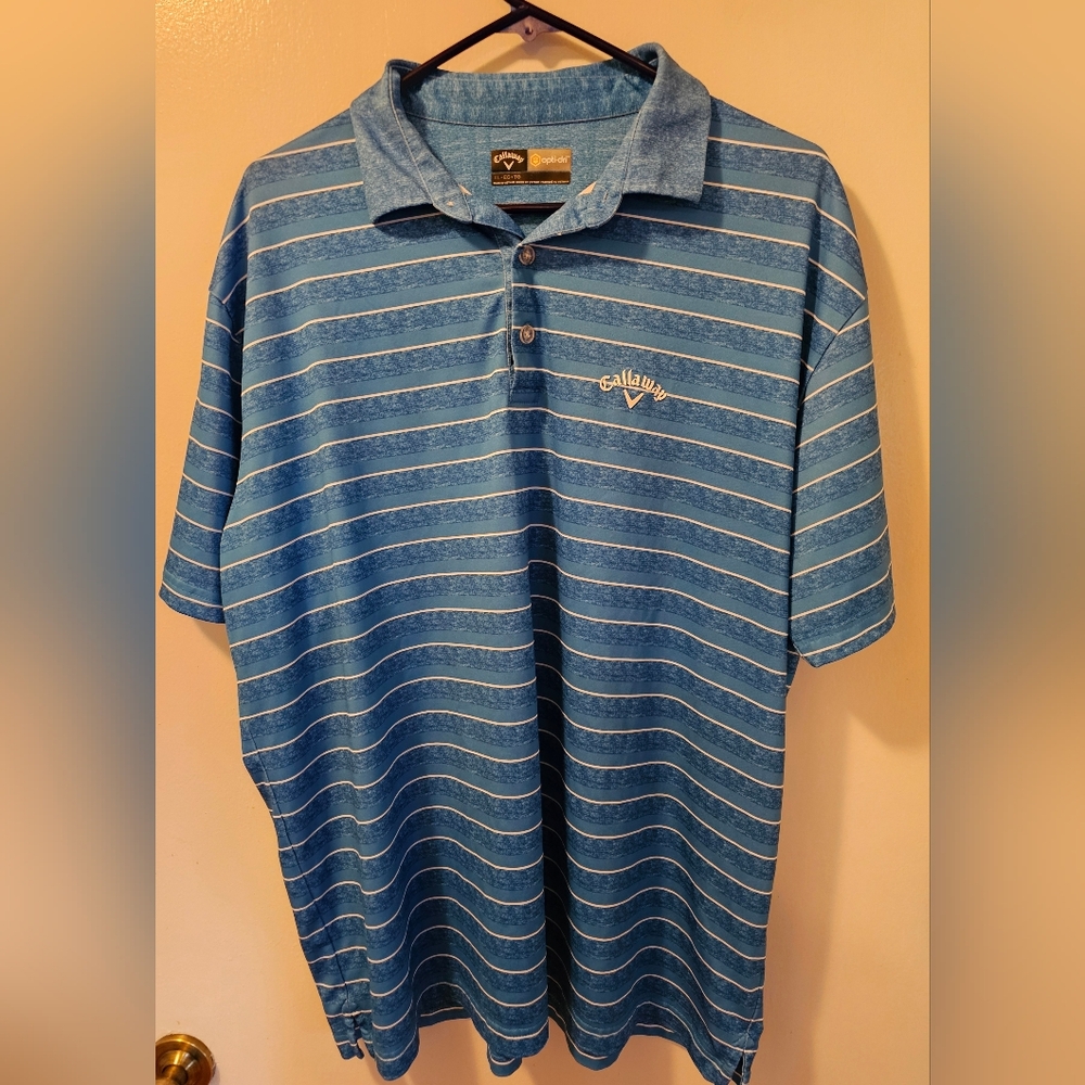 Callaway‎ Opti-Dri Polo Shirt Men's Golf Blue With White Stripes Size XL